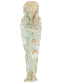 ANCIENT EGYPTIAN FAIENCE USHABTI FIGURINE CA 600 BC