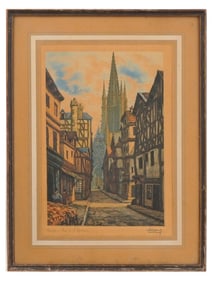 FRENCH CITYSCAPE COLOR ETCHING SIGNED LERAIS