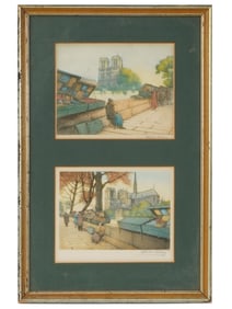 FRENCH PARIS STREET ETCHINGS BY VICTOR VALERY SIGNED