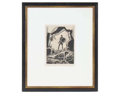 AMERICAN LITHOGRAPH CYMBELINE BY ROCKWELL KENT: Rockwell Kent, American, 1882 to 1971, a lithograph on wove paper titled Cymbeline, created circa 1936 for The Complete Works of William Shakespeare. The print is signed in pencil lower right and