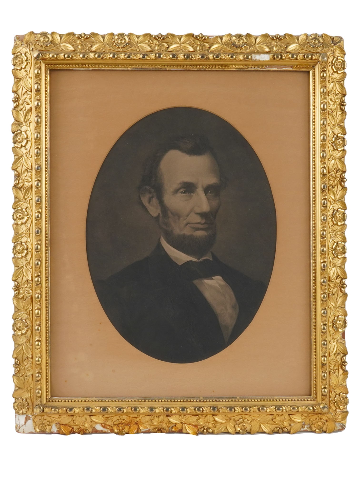 ANTIQUE AMERICAN ENGRAVING ATTR WILLIAM EDGAR MARSHALL: An antique American engraving attributed to William Edgar Marshall, 1837 to 1906. Circa mid 19th century. The artwork depicts a portrait of American President Abraham Lincoln. Matted and framed in a c