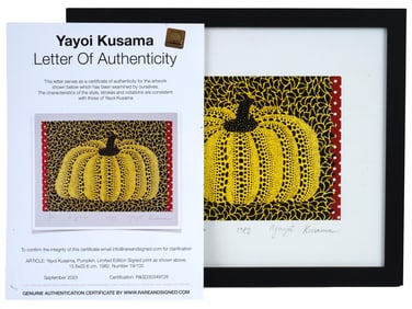 SIGNED YAYOI KUSAMA 1982 JAPANESE LITHOGRAPH WITH COA