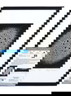 SIGNED YAYOI KUSAMA 1995 LITHOGRAPH WITH COA: Yayoi Kusama, Japanese, American, born 1929, limited edition lithograph on paper with a certificate of authenticity. Signed, and dated 1995 in pencil, lower right and center. Titled Visionary Light wi