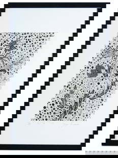 SIGNED YAYOI KUSAMA 1995 JAPANESE ETCHING WITH COA: Yayoi Kusama, Japanese, born 1929, an etching titled Flowers and Butterflies, 1995. Signed in pencil, dated and numbered 18 of 75 lower. Matted and framed. This print is included in Yayoi Kusama print