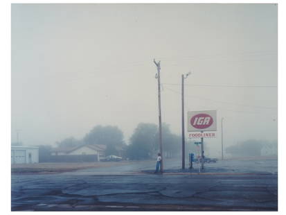 1995 TEXAS PHOTO PRINT ON ALUMINIUM BY NADAV KANDER: Nadav Kander, Israeli, born 1961, a pigment print on aluminium, IGA, Claude, Texas, 1995. Edition 3 of 9. Inscribed, and dated, on the backside. Nadav Kander, born 1961, is a London based