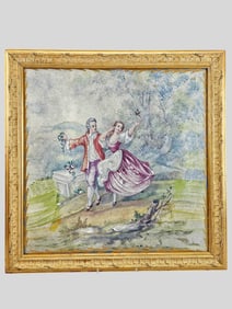 LARGE ANTIQUE FRENCH HAND PAINTED PORCELAIN PLAQUE SIGNED