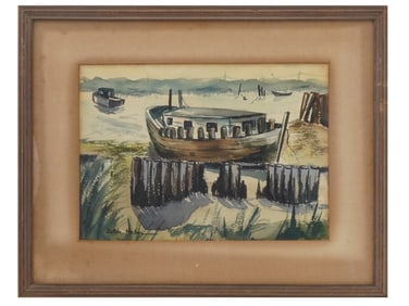 AMERICAN PORT WATERCOLOR PAINTING BY ZELDA HABER
