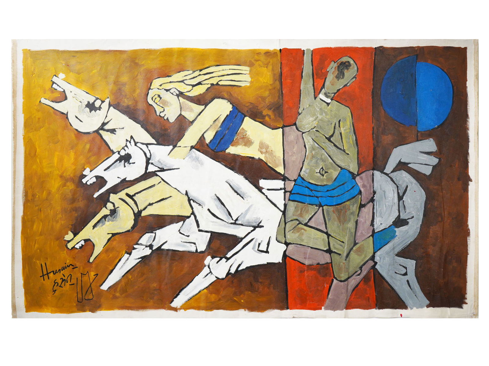 INDIAN ACRYLIC PAINTING SIGNED MAQBOOL FIDA HUSAIN (1 of 4)