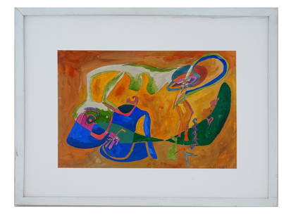 ROLPH SCARLETT AMERICAN ABSTRACT MIXED MEDIA PAINTING: Watercolor, gouache, and ink on paper painting by Rolph Scarlett, 1889 to 1984, a Canadian-American Modernist artist based in NYC. The artwork is an abstract geometrical composition. Signed by the art