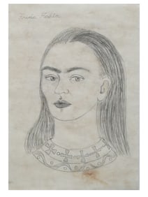 ATTR TO FRIDA KAHLO SELF PORTRAIT PENCIL PAINTING