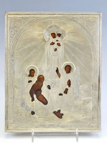 19 C RUSSIAN ICON JOY OF ALL WHO SORROW IN SILVER RIZA