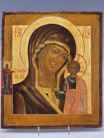 19TH C ANTIQUE RUSSIAN ICON KAZAN MOTHER OF GOD