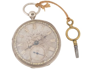 ANTIQUE ENGLISH SILVER POCKET WATCH W KEY 18TH C
