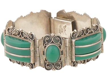 STERLING SILVER BRACELET WITH GREEN ONYX STONES