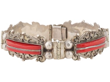 VINTAGE STERLING SILVER BRACELET WITH CORAL STONES