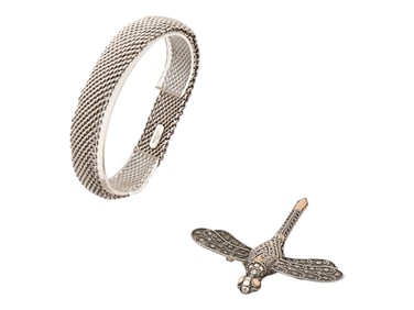 SILVER TIFFANY BRACELET W 18K GOLD SILVER BROOCH