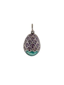 ANTIQUE RUSSIAN SILVER ENAMEL FILIGREE EGG PENDANT