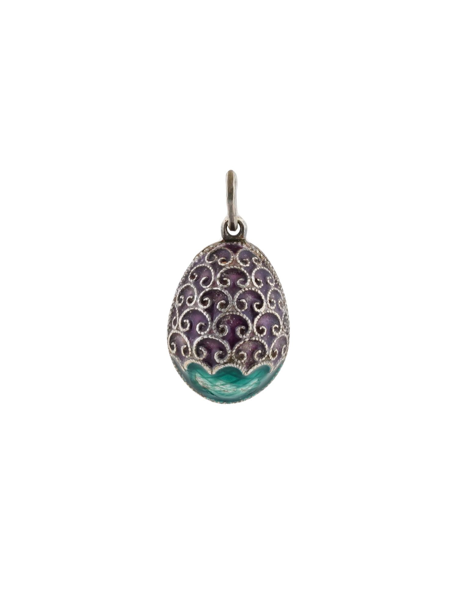 ANTIQUE RUSSIAN SILVER ENAMEL FILIGREE EGG PENDANT (1 of 4)