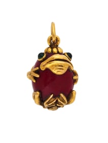 RUSSIAN 14K GOLD PURPURIN EMERALD FROG EGG PENDANT