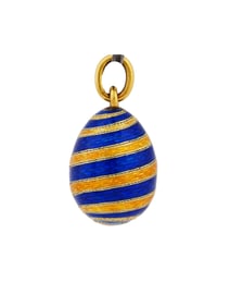 RUSSIAN ST PETERSBURG 14K GOLD ENAMEL EGG PENDANT