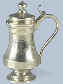 19TH C IMPERIAL RUSSIAN ENGRAVED GILT SILVER TANKARD
