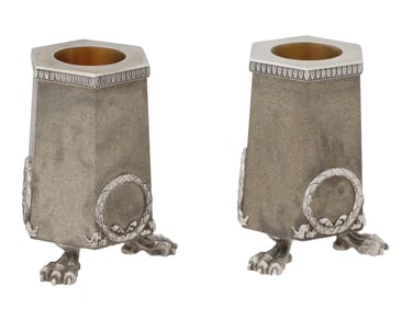 RUSSIAN SILVER MOUNTED SANDSTONE MATCH HOLDERS