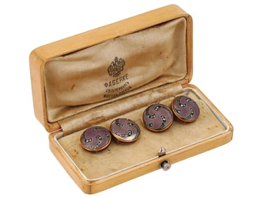RUSSIAN 56 GOLD ENAMEL AND DIAMOND CUFFLINKS IOB