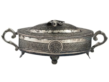 RUSSIAN SILVER NIELLO DISH WITH LID AND HANDLES