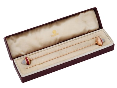 PAIR OF 56 RUSSIAN GOLD MOONSTONE PURPURIN HAIR PINS