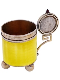 RUSSIAN SILVER ENAMEL COFFEE CUP WITH CATHERINE II COIN