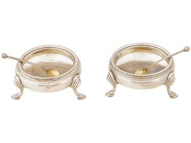 TIFFANY AND CO STERLING SILVER SALT CELLARS W SPOONS