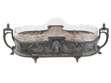 19TH CEN SILVER PLATED CENTERPIECE W CUT GLASS INSERT