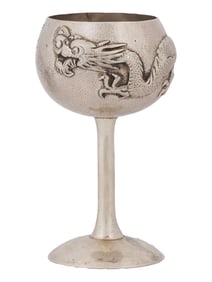 ANTIQUE JAPANESE EXPORT 800 SILVER GOBLET W DRAGON