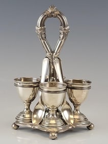 19C ANTIQUE AUSTRIAN SILVER EGG SERVER CUPS SPOONS