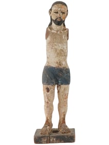 ANTIQUE RELIGIOUS PAINTED WOOD SCULPTURE OF JESUS