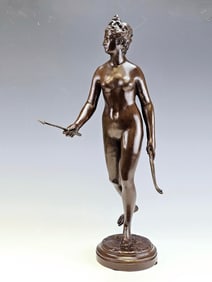 19 C AFTER JEAN ANTOINE HOUDON BRONZE SCULPTURE OF DIANA