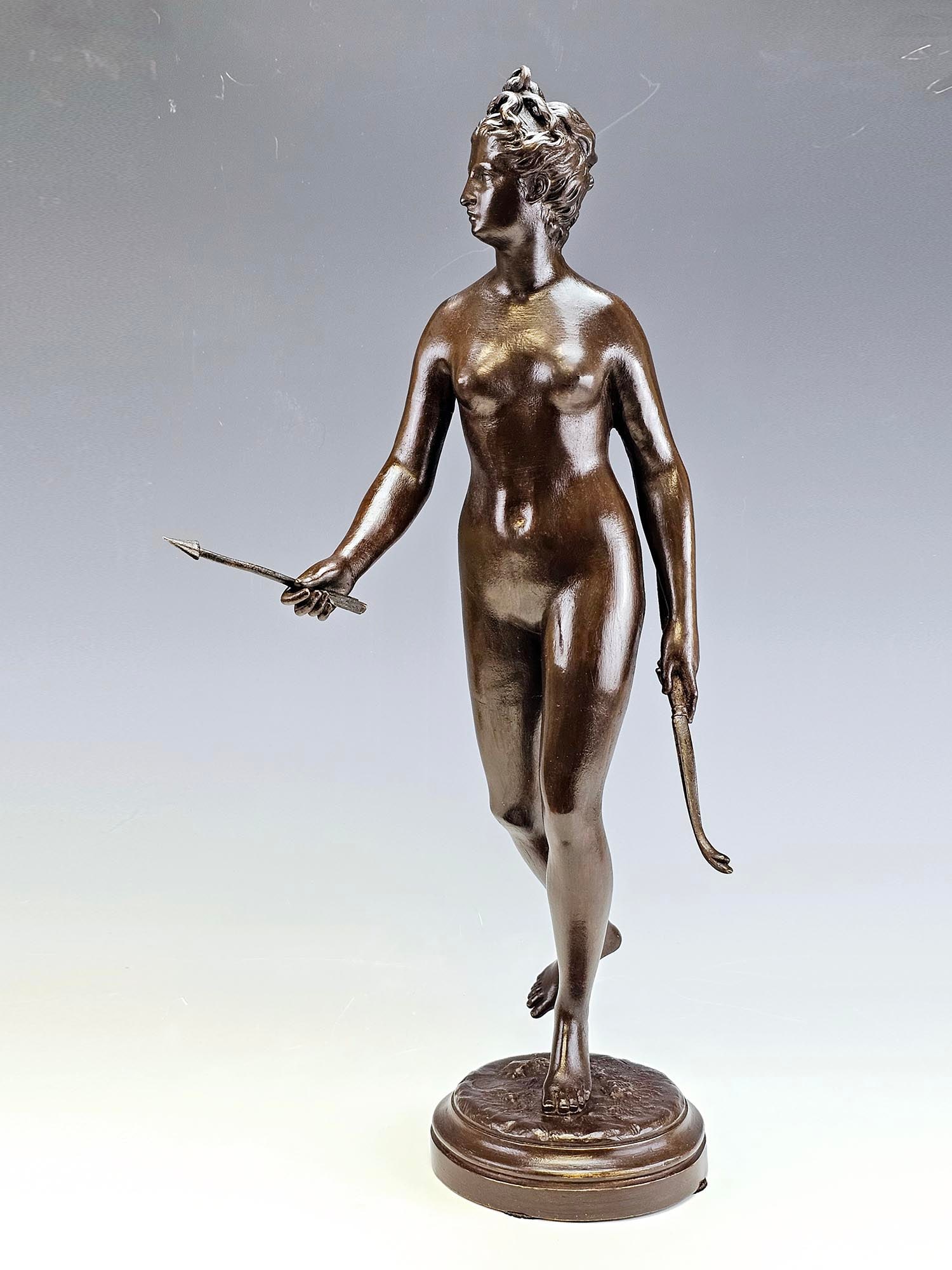 19 C AFTER JEAN ANTOINE HOUDON BRONZE SCULPTURE OF DIANA (1 of 6)