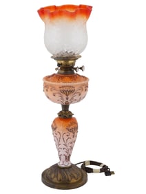 ANTIQUE ENGLISH VICTORIAN ELECTRIFIED GLASS OIL LAMP
