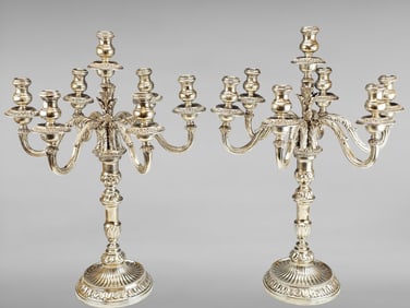 PAIR OF MONUMENTAL ANTIQUE ITALIAN SILVER CANDELABRA