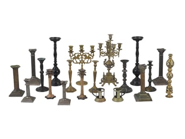 LARGE LOT OF VINTAGE CANDLESTICKS AND CANDELABRA