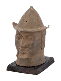 WEST AFRICAN NIGERIAN BENIN YORUBA BRONZE HEAD FIGURE