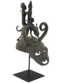 WEST AFRICA BENIN CAST BRONZE HELMET MASK
