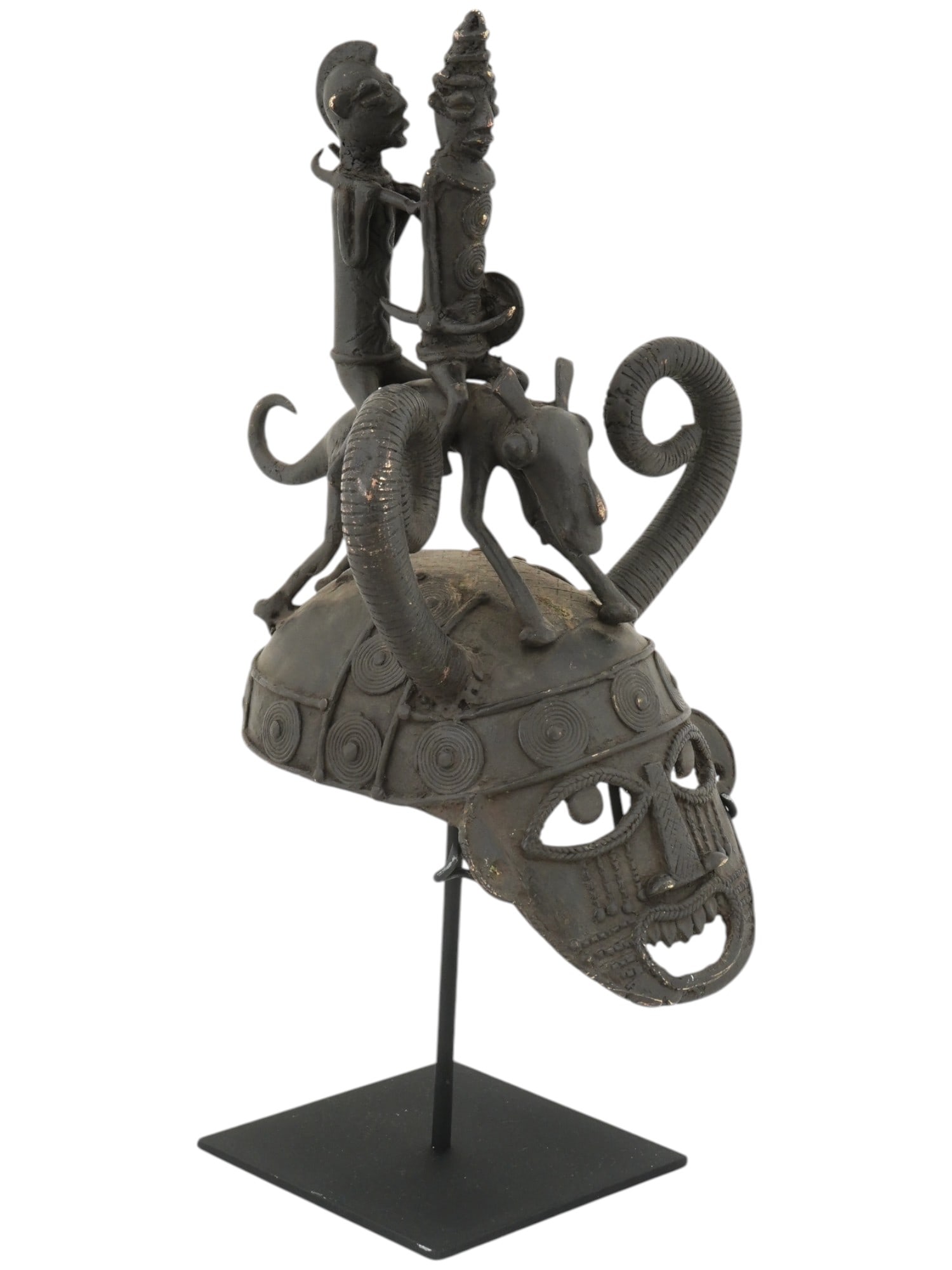 WEST AFRICA BENIN CAST BRONZE HELMET MASK (1 of 6)