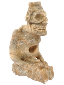ANCIENT TAINO ARAWAK STONE COHOBA STAND W SHAMAN FIGURE