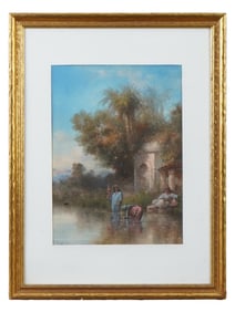 ATTR TO PAUL PASCAL FRENCH MIXED MEDIA PAINTING