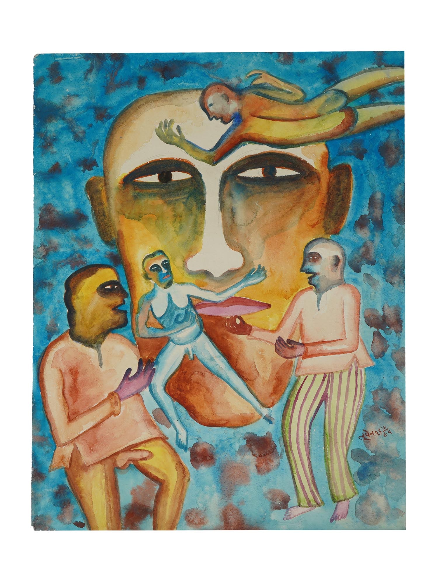 INDIAN WATERCOLOR PAINTING SIGNED BHUPEN KHAKHAR (1 of 4)