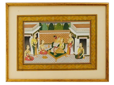 ANTIQUE INDIAN MUGHAL MANNER MIXED MEDIA MINI PAINTING