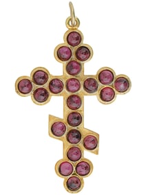 RUSSIAN GILT SILVER CROSS PENDANT WITH GARNETS