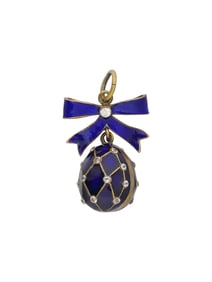 RUSSIAN SILVER ENAMEL EASTER EGG PENDANT W GEMSTONES