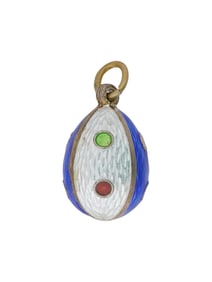RUSSIAN SILVER GUILLOCHE ENAMEL EASTER EGG PENDANT